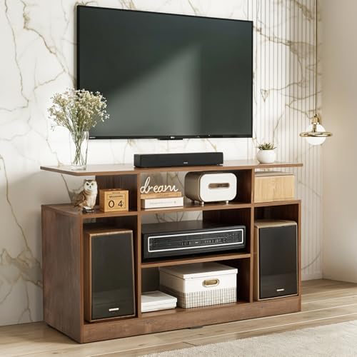 ABOUT SPACE TV Stand - Engineered Wood TV Entertainment Unit and Shelf Storage for Set Top Box,Home Theatre,Books for Living Room - TV Unit, Storage Rack - Dual Tone Brown (L 118 x B 40 x H 77cm)