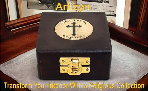 Brújula religiosa en caja de madera con cita bíblica miniatura 3