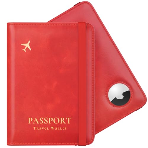 Image of Stouchi AirTag Passport Holder, Red, Fashion Simple Slim Multiple