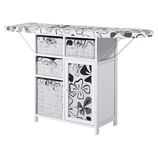 HOMCOM Drop Leaf Ironing Board with Shelves and Storage Boxes - Hawaiian Flowers