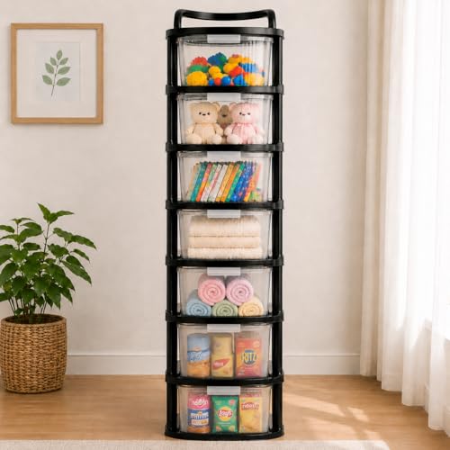 Image of SR 7 Layer Plastic Storage Drawer with Wheels | stackable storage cabinet for Bedroom, Office, Home | Utility storage drawer Organiser for Cosmetics, Kitchen,Toys | multipurpose home storage Organizer