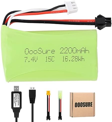 OooSure 2200mAh 7.4V Li-ion RC Battery - With Deans T Adapter For 1:12 Scale RC Cars