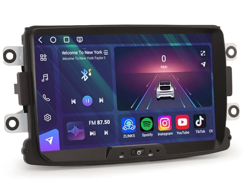 8 Qualcomm 8-Core 8GO+128GO Android 14 Autoradio CarPlay sans Fil pour Dacia Sandero Duster Logan Dokker Lodgy GPS Navigateur WiFi Bluetooth 5.1 Canbus SWC Écran Tactile Dab+Radio OBD2