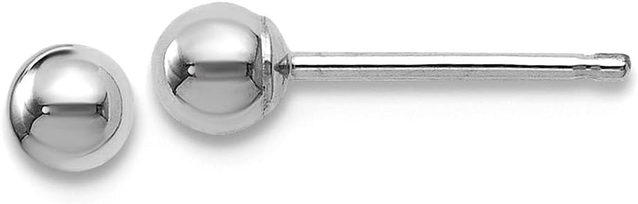 14k White Gold Polished 3mm ball Mini Post Earrings 3x3mm Wide Ball Earring for Women