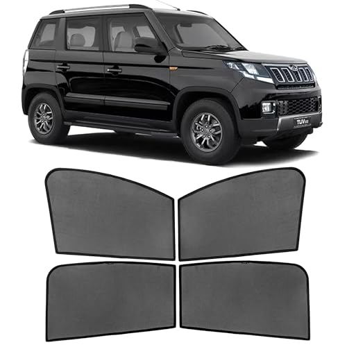 Image of AutoStory Custom Fit Black Mesh Car Sunshade for Mahindra TUV 300 | UV & Heat Protection Car Window Curtains | Privacy Car Sun Shade | Breathable Vehicle Specific Side Window Shades
