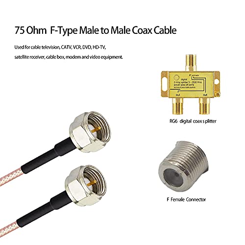 image for SUPERBAT F-Type Cable, 75 Ohm 3ft TV Coax Cable for TV Modem Tuner Hig