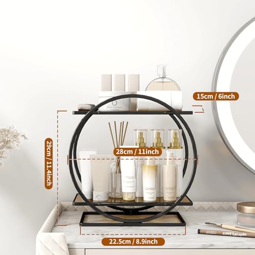 YIWANFW Perfume Organizer for Dresser, Black Bathroom Counter Organizer, 2 Tier Vanity Makeup Organizer, Bathroom Organizer and Storage for Skincare Cosmetic Perfume Display Stand for Bedroom Decor