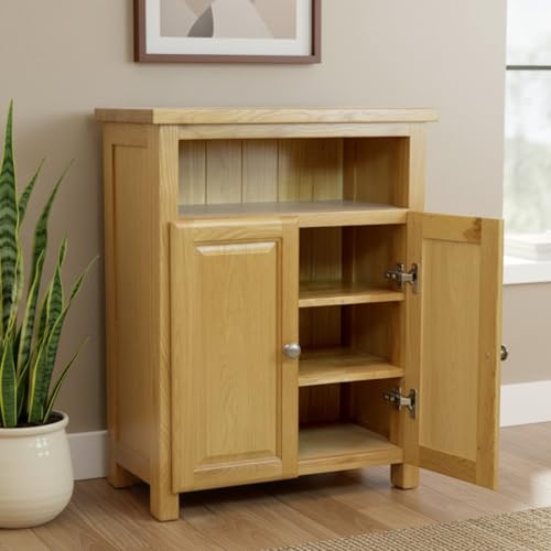 GROF GROFurniture Solid Oak Sideboard, Oak Shoe Cabinet, Storage Unit, Solid Cabinet for Hallway or Living Room, Wooden Storage Unit or Wooden Shoe Organizer (Lighter Oak)