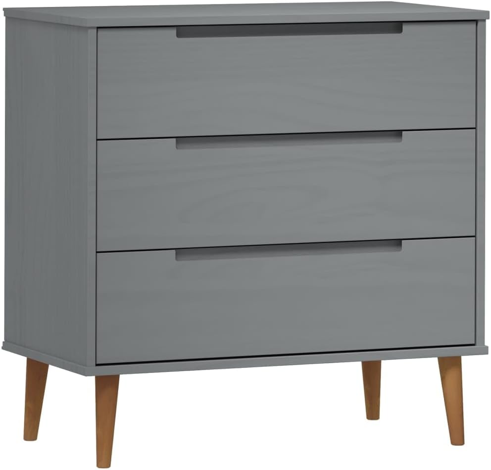 Générique Komoda MOLDE szara 80x40x80 cm szafka z 3 szufladami z litego drewna sosnowego szafka do przechowywania w stylu skandynawskim z wykończeniem lakierem UV