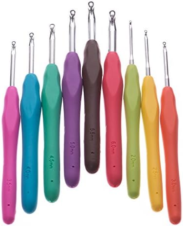 Crochet Hook Set - Ergonomic Crochet Hook Set - Soft Rubber Handles - Best For Pain Free Crocheting -Comfort Grip - Premium Aluminum -Life Time Guarantee