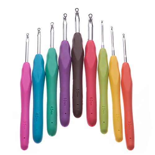 Crochet Hook Set - Ergonomic Crochet Hook Set - Soft Rubber Handles - Best For Pain Free Crocheting -Comfort Grip - Premium Aluminum -Life Time Guarantee #TOP1