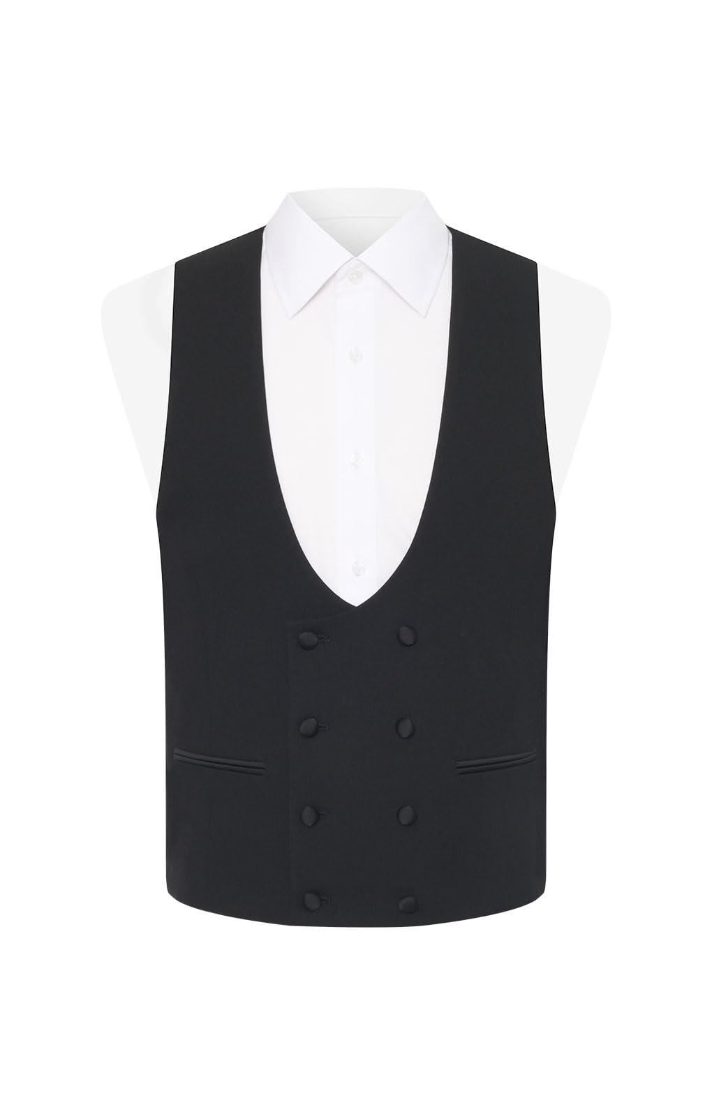 Dobell Mens Black Tuxedo Waistcoat Slim Fit Double Breasted-S (34-36in)