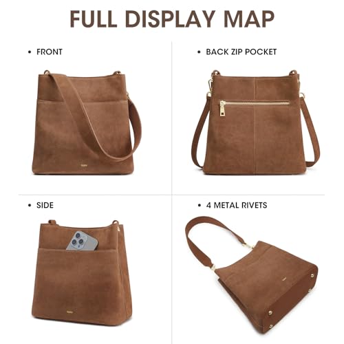 Image of Kattee Leather Handbags for Women 2026, Soft Shoulder Tote Crossbody Purses Bucket Bags with 2 Detachable Straps