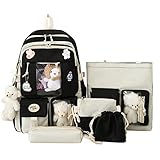 Puimentiua 5-teiliges Set Kawaii Rucksack，Cute Backpack Schultasche für Mädchen Jungen，Unisex Laptop Schulrucksack mit Schaf-Puppe，Große Kapazität Büchertasche | 30x13x43cm