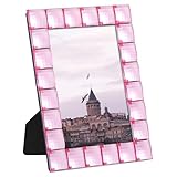 eletecpro 4x6 Sparkling Jewel Picture Frame with Pink Acrylic and Real Glass Adorned, Kids Room Decor Cute Style for Wall Mounting and Tabletop