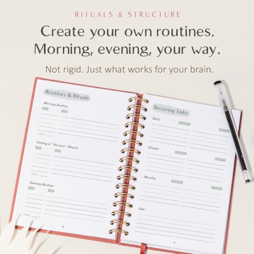 The ADHD Planner - Undated Daily Weekly Schedule Organizer Journal for Disorganized People - Habit Tracker Record Emotions & Mood - Academic Goals - Structure & Focus for Adults Brains (Spiral) (Red) - Image 5