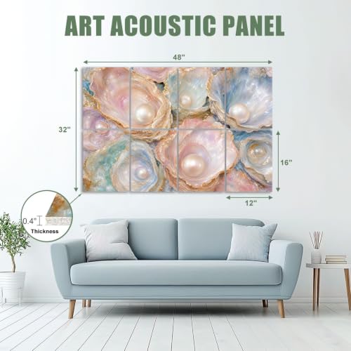 Paneles acústicos decorativos VVLUXIDECO 8 piezas 48"x32" con detalles en oro pastel y patrón de conchas marinas, autoadhesivos para estudio y oficina miniatura 2