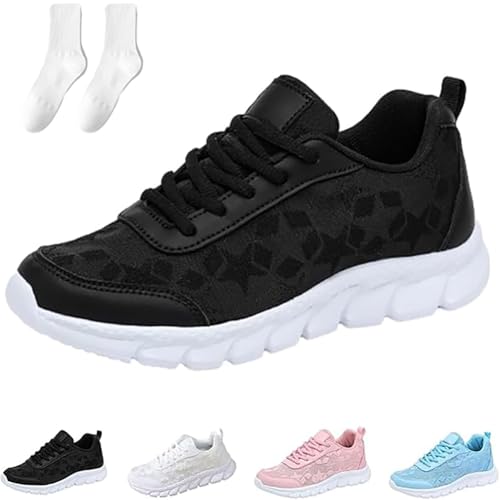 Women's Luxurious Orthopedic Sneakers, Hollow Breathable Mesh Lace Print Shoes, Soft Non-Slip Sneakers with Arch Support