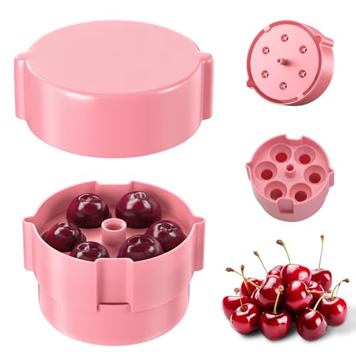 Cherry Pitter - Professional Quick-Pitting Tool, Easy to Use with One-Hand Push Down Design, Kitchen Tool for Cherries, Olives, Small Fruits (Pink)