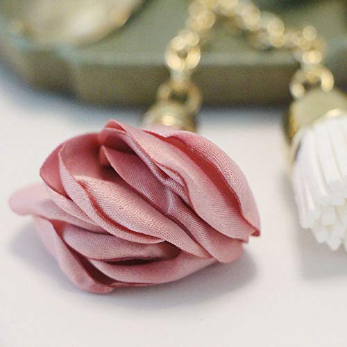 Swjewel Flower Keychain Rhinestone Tassel Leaf Key Ring Women Wallet Bag Pendant Charms (Gold-Pink) #TOP7