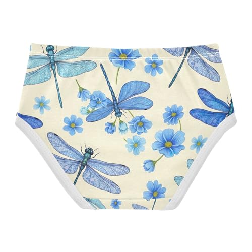 Toddler Briefs, Dragonflies Flowers Blue Cotton Underwear for Girls, 2T–8 Years2