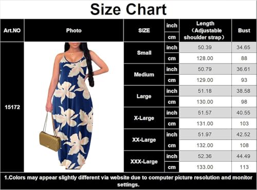 Image of LaiyiVic Boho Maxi Dresses for Women Adjustable Shoulder Strap Colorful with Pockets Loose Sundresses Summer Blue Large