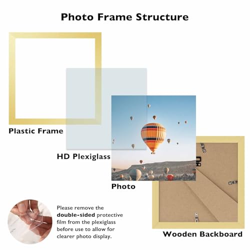 Image of JCJMY 8x8 Picture Frame Gold for Wall Hanging or Tabletop, Wall Mounting Horizontally or Vertically, 8 x 8 Square Wall Gallery Poster Photo Frame with Durable Shatter Resistant Plexiglass, Gold