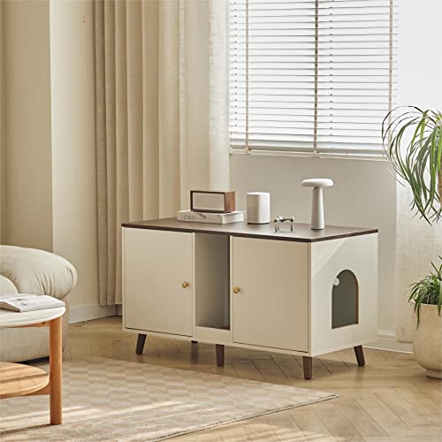 Janflyhome Cat Litter Box Enclosure, Hidden Litter Box Furniture For 2 Cats Washroom With Large Space, Indoor Pet House Crate Cabinet, 42.5"*19.6"*23.8", White #TOP6