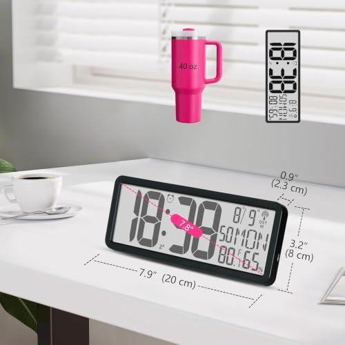Digital LCD Atomic Desktop Clock, 7.8" Screen with Time, Date, Temperature, Humidity, Alarm, Snooze, DST, Time Zone for Home, Office (No Backlight) - Image 2
