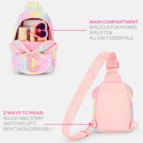 Image of Mibasies Sling Bag for Girls Gift, Toddler Girl Toys, Glitter Rainbow C | Cute Design, Adjustable Strap, Premium Durable Materials, Ideal Gift for Girls 4-6 for Birthdays, Christmas & Holidays