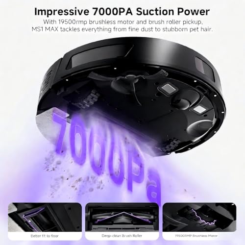 MONSGA Robot Vacuum with Mop, 7000Pa Powerful Suction, Lidar Navigation Robotic Vacuum with 3.5L Self-Empty Station, 180mins Runtime, APP/Remote/Voice Control, for Hard Floors and Carpets (MS1MAX) - Image 3