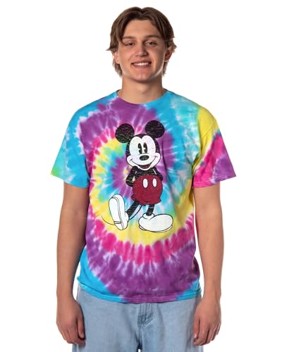 Image of Disney Men's Full Size Mickey Mouse Distressed Look T-Shirt | Officially licensed, 100% cotton, sizes S to 2X, size up recommended, Disney fan gift, crew neck, pop culture tee