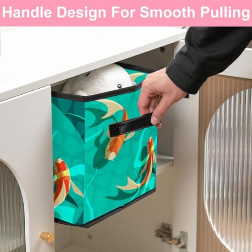 Boîte de rangement pliable carpe koï rétro, cube en tissu pour placard