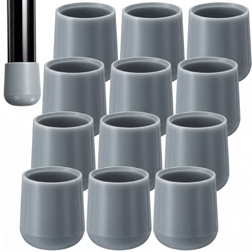 Image of Jetec 12 Pcs Gray Folding Chair Leg Caps, 1 Inch Round Protectors | Heavy-duty Plastic Glides, Non-marring Floor Protectors for Hardwood Tile Floors, Replacement Feet Tips, Round Tube Fit