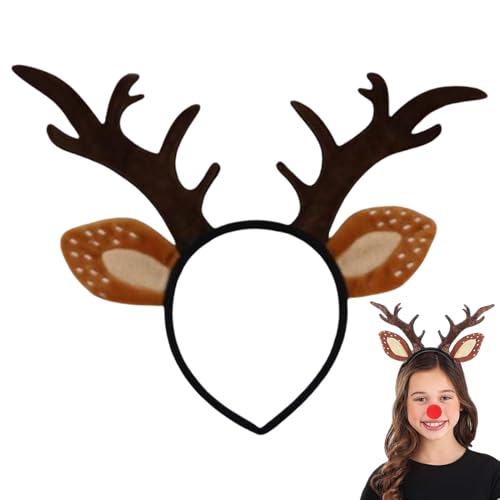 Yumneo Diadema de orejas de reno, diadema realista de cuernos de ciervo, orejas de animales para disfraz de ciervo, accesorios de Navidad, sombreros para vacaciones de Navidad