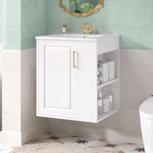 Virubi 20 Inch Wall Mounted Bathroom Vanity with Ceramic Sink,