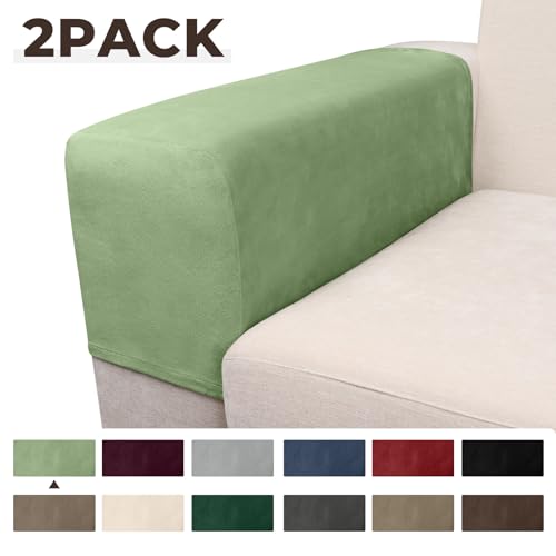 Image of Couch Arm Covers 2 Pcs Sofa Armrest Covers Stretch Couch,Armrest Cover for Chairs Scratch-Resistant Sofa Arm Cover Armchair Slipcovers,Avocado Green