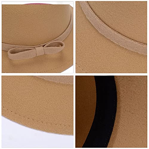 Women's Cloche Round Hat, Wool Blend Felt Bucket Hat Vintage Bow Fedora Church Caps3