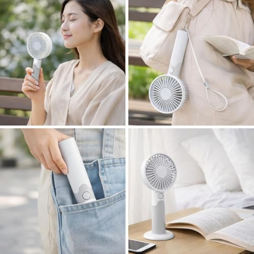 Image of One94Store High Speed Portable USB Hand Fan, 4800 RPM, 1200mAh Rechargeable Battery, Up to 6H Runtime, 3 Speed Modes for Travel, Office & Makeup, Grey - Mini Fan, Hand Fan, Small Fan, USB Fan