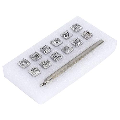 12Pcs Leather Stamping, Punch Tool Craft Alloy Steel Tools Different Shape Saddle Punches DIY Vegetable Stamper 1Pc Handle Making Stamp Set Manual Carved Embossing Kit for Art (#3)