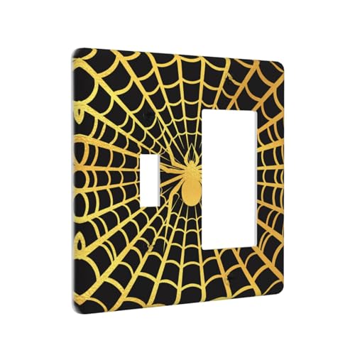 Decorative Outlet Covers Black Background with Golden Spiderweb Spider 2 Gang Outlet Cover Wall Plate Single Toggle Rocker Light Switch Cover Plate Switch Plate Covers