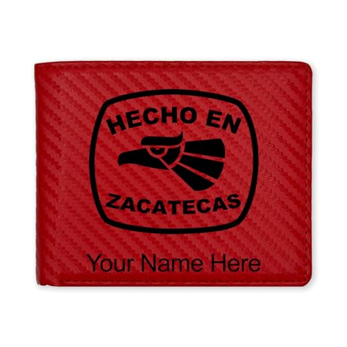 LaserGram Faux Leather Bi-Fold Wallet, Hecho en Zacatecas, Personalized Engraving Included (Carbon Fiber Red)