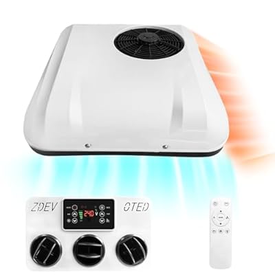DC 12V RV Rooftop Air Conditioner AC Unit Cooling and Heating 2-in-1Ultra Thin Air Conditioner, Fit for Camping Vehicles School Buses Trailers RVs Vans Trucks Buses
