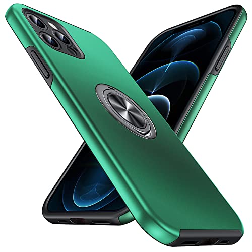 Anqrp Hidden Series iPhone 12 Pro Coque, [Béquille Intégrée] [Militaire Antichoc] Support à Anneau Magnétique Rotatif Housse de Protection Multicouche Robuste pour iPhone 12 Pro, Vert Foncé Cover
