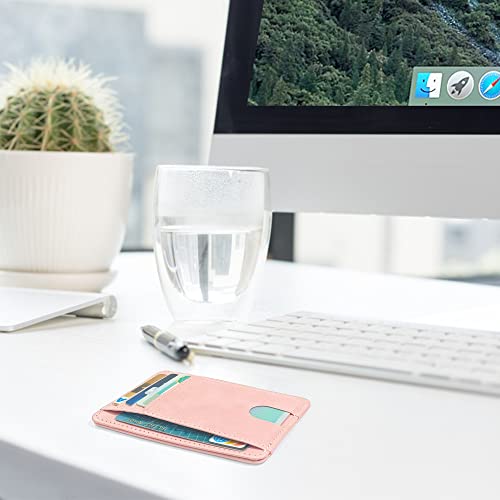 Image of CONISY Slim Credit Card Holder for Women, Thin Front Pocket Leather Mini Wallet with RFID Blocking (Pink)