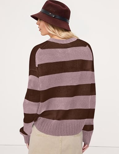 Oversized Striped Sweaters for Women Casual Crew Neck Long Sleeve Knit Tops Loose Color Block Jumpers Fall Sweater3