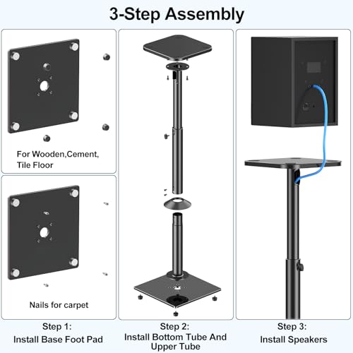 Mountup MU9132-L Universal Speaker Stands Pair 28.3 Inch To 37.4 Inch Height Adjustable Floor Speaker Stands thumb #7