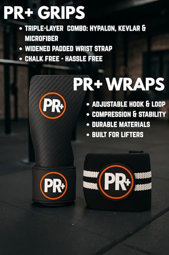 Set of PR+ Gymnastics Hand Grips + 18" Lifting Wrist Wraps for Pull Ups, Weightlifting, WODs & Cross Training – No Hole, Chalk-Free Gloves, Triple Layer Hand Protection & Wrist Support - Great Gift - Image 5