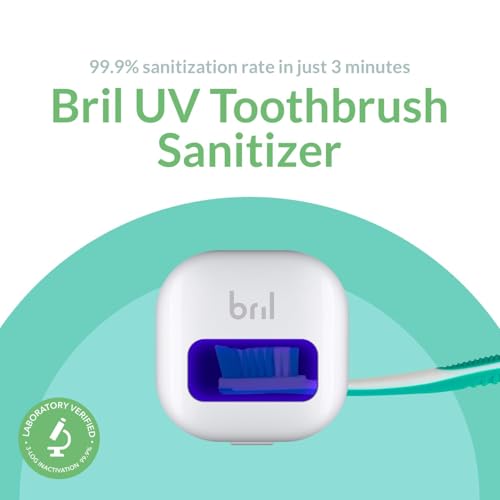 bril uv-c toothbrush sanitizer portable cleaner travel cover magnetic holder and rechargeable case for any size toothbrush white