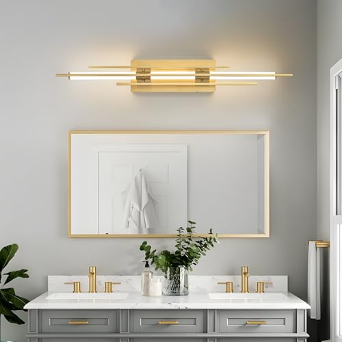 Image of Gold LED Vanity Light 31IN Modern LED Bar Wall Light Over Vanity Mirror Hardwired Picture Light Dimmable Bathroom Wall Mount Lighting 5CCT(3000K /3800K /4500K /5200K /6000K)